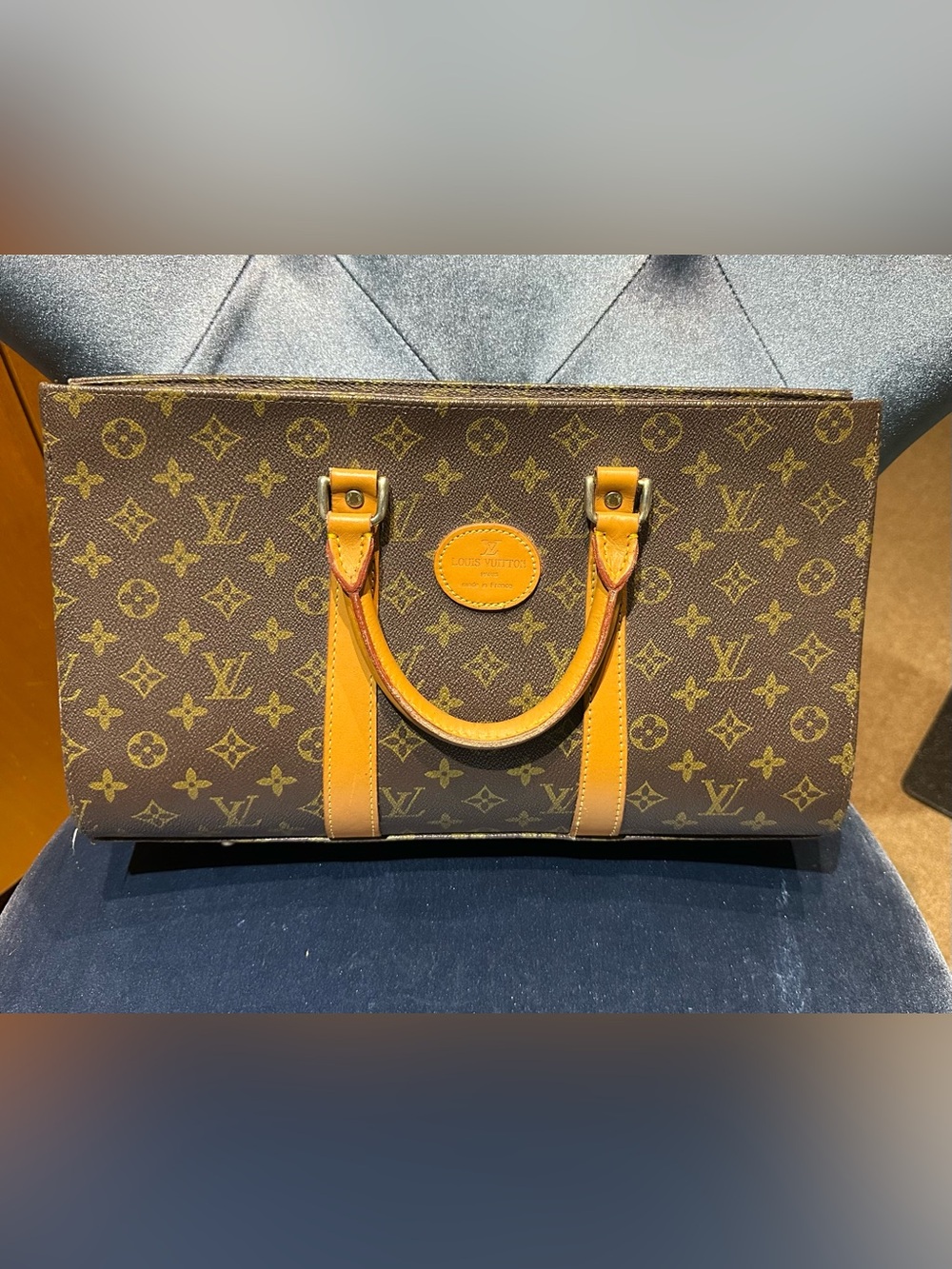 Authentic Louis Vuitton Monogram Sac Plat PM Tote Bag Briefcase Made in France
